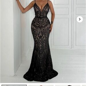 Fashion Nova Black and Nude Lace Mini Dress